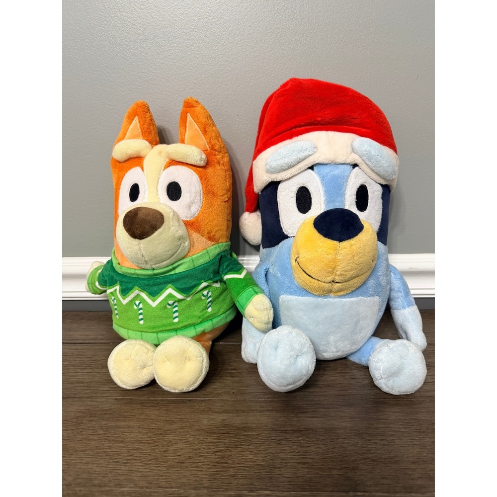 Bluey Bingo Holiday Plush Set Christmas Santa Hat Sweater Animal Adventure 12"